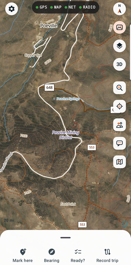 The map with the action bar at the bottom