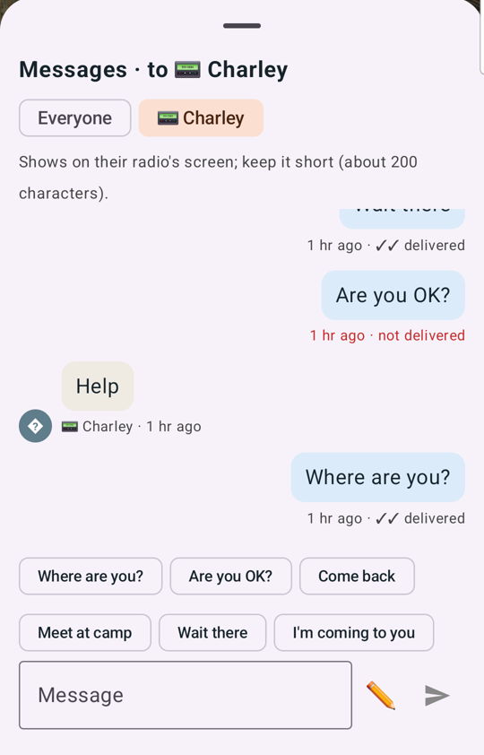 Messages to a tracker with receipts and a Help reply